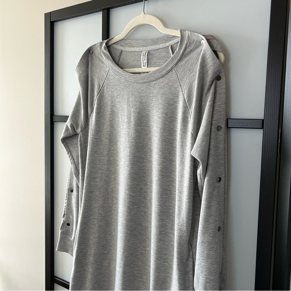 [S] Kyodan Women’s Cozy Fall Light Grey Rip Snap Button Long Sleeve Midi Dress - Picture 3 of 11